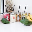 Баночка для напитков с крышкой и трубочкой, стекло фото